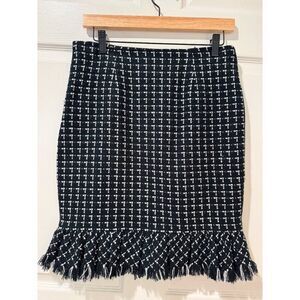 OneA 6 Petite Black White Tweed Fringe Mini Skirt Classic Academia Y2K Old Money